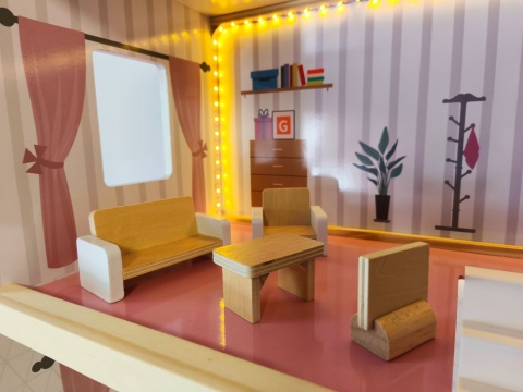 Duży Drewniany Domek dla lalek LED 78cm