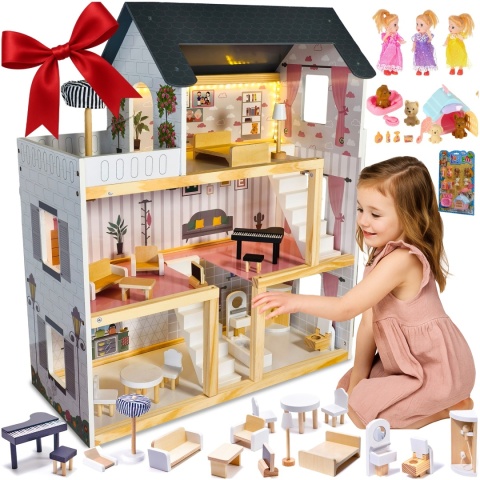 Duży Drewniany Domek dla lalek LED 78cm