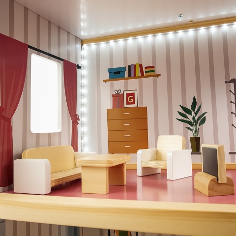 Duży Drewniany Domek dla lalek LED 78cm