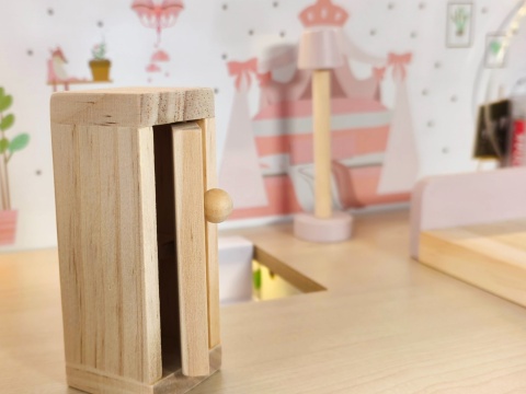 DUŻY Domek Dla Lalek Drewniany LED Pastelowy 3 Poziomy Laleczki Mebelki