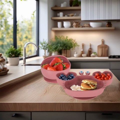 Naczynia silikonowe dla dzieci niemowląt krab zestaw 9 elementów ciemny róż